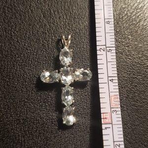 14k white gold aquamarine cross pendant